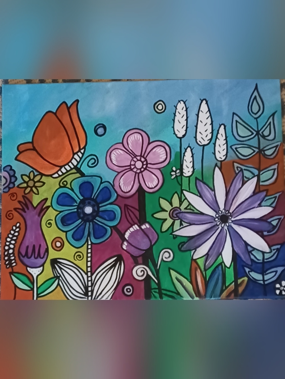 Original Acrylic Colorful Floral Canvas Wall Art – Multicolor Flower Print
